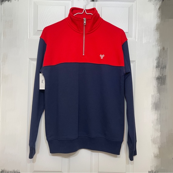 Aritzia TNA Warm-Up Sweater Sweatshirt Size XS Blue Red Fleece Winter Fall - Picture 2 of 4